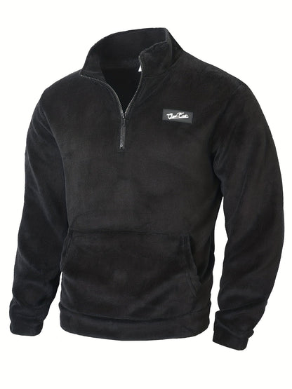 Fleece Pullover Herren mit Reißverschluss und Bauchtasche Stehkragen