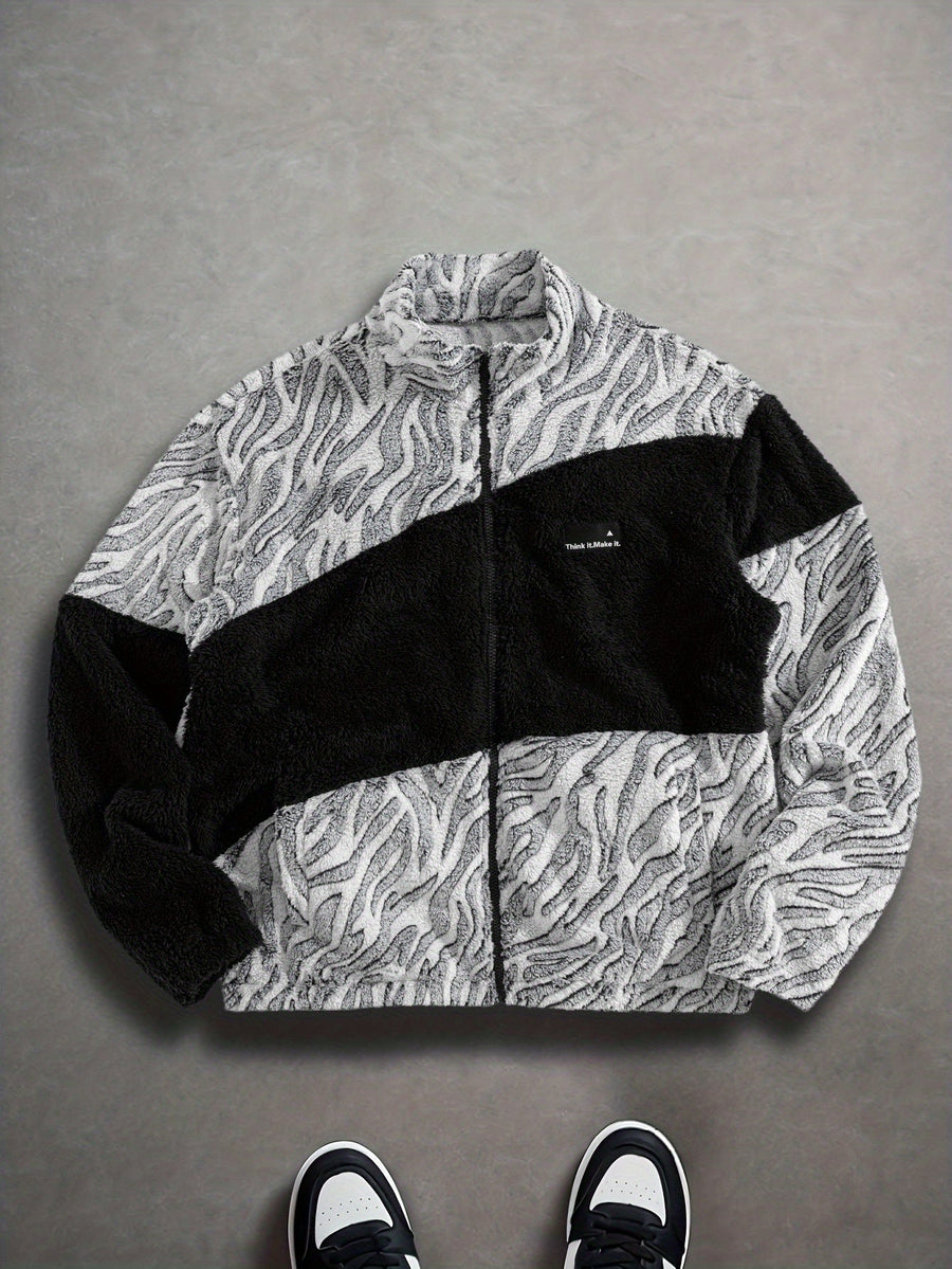 Fleecejacke mit Stehkragen und Reißverschluss, mehrfarbig