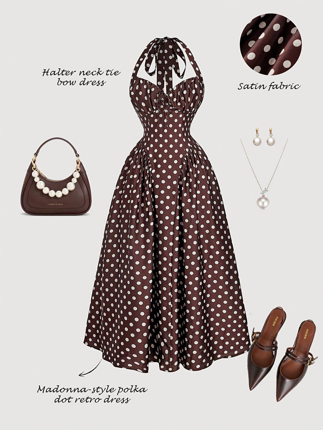 Damen Vintage Cocktailkleid mit Halterneck und schwingendem Rock – Elegantes Retro Abendkleid