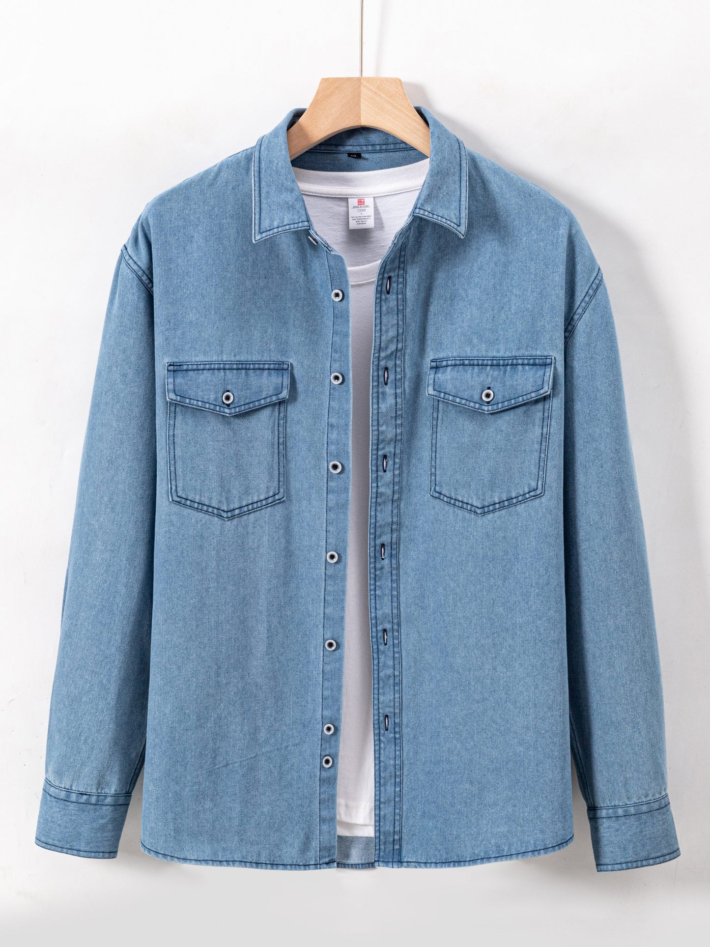 Herren Jeanshemd Langarm mit Brusttasche und Knopfleiste
