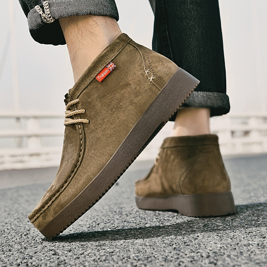 Herren Chukka Boots Mokassin Stil mit Profilsohle Schnürstiefeletten in Wildlederoptik