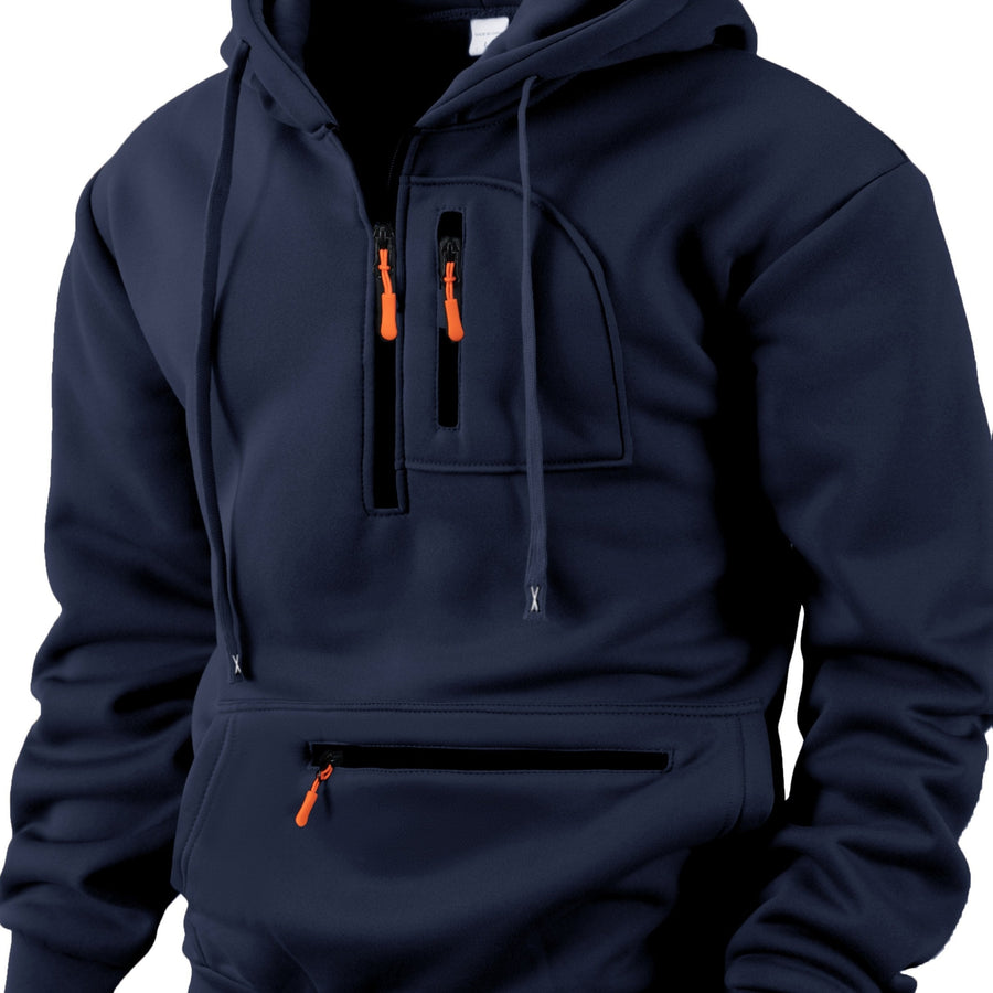Herren Hoodie mit Reißverschluss und Bauchtasche, Kordelzug Kapuzenpullover