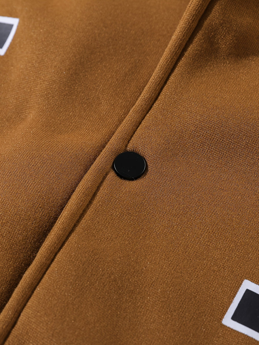 College Jacke Unisex mit Kontrastärmeln Druckknopfverschluss und Schriftzug