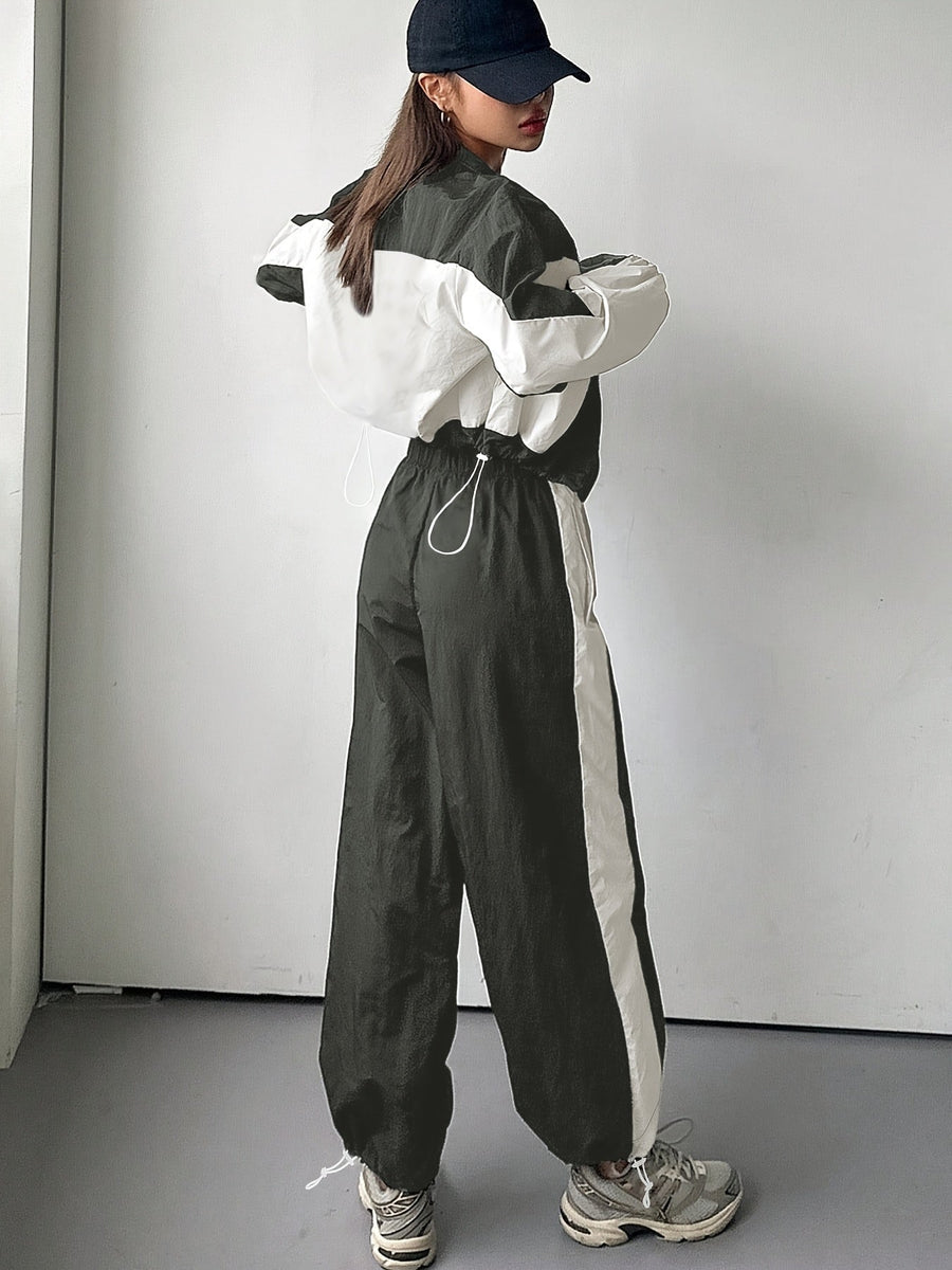 Damen Trainingsanzug Set Zweiteiler mit Colorblock Jacke und Jogginghose