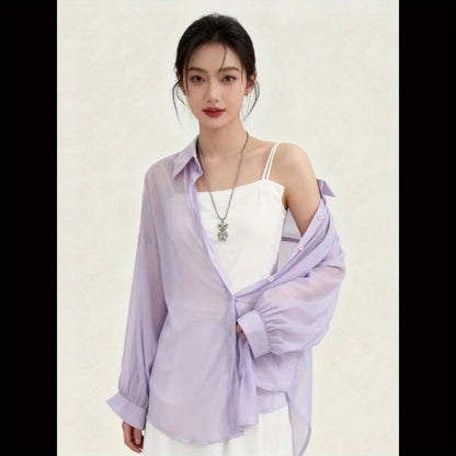 Damen Elegantes Zweiteiler-Set mit Transparenter Bluse und Bandeau Top – Modisches Layering für Alltag und Ausgehen
