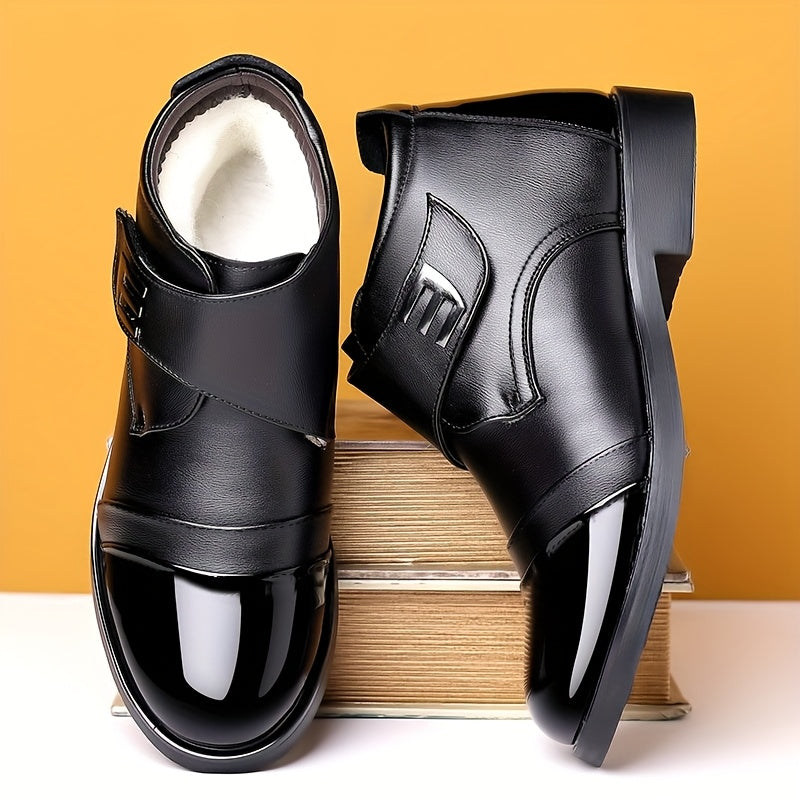 Herren Stiefeletten Schwarz Glänzende Spitze Flacher Absatz Klettverschluss