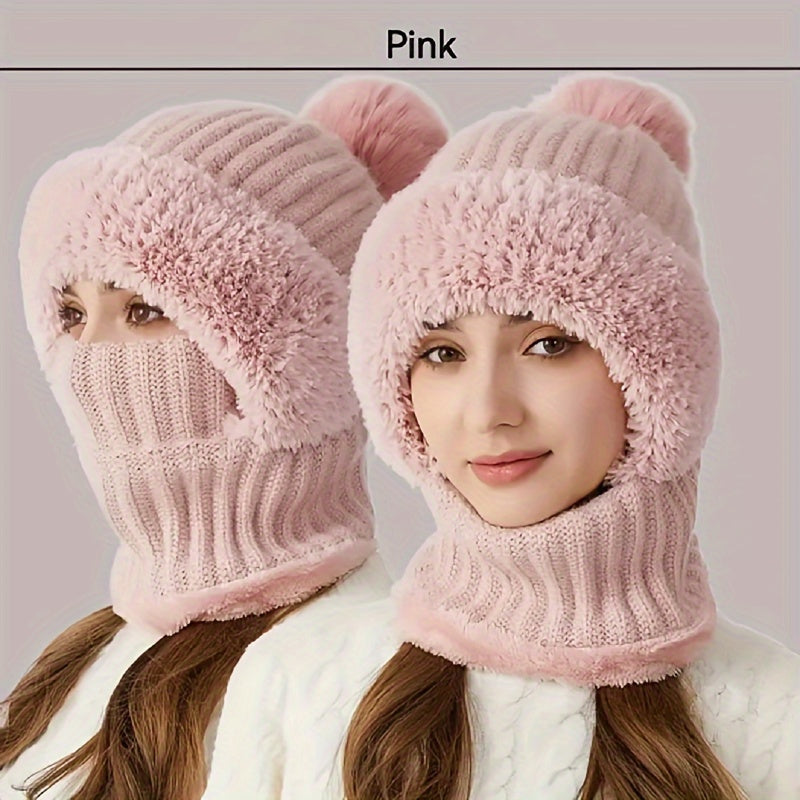 Wintermütze mit integriertem Schal und Gesichtsmaske, kuschelig gefüttert
