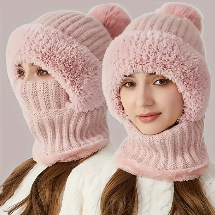Wintermütze mit integriertem Schal und Gesichtsmaske, kuschelig gefüttert