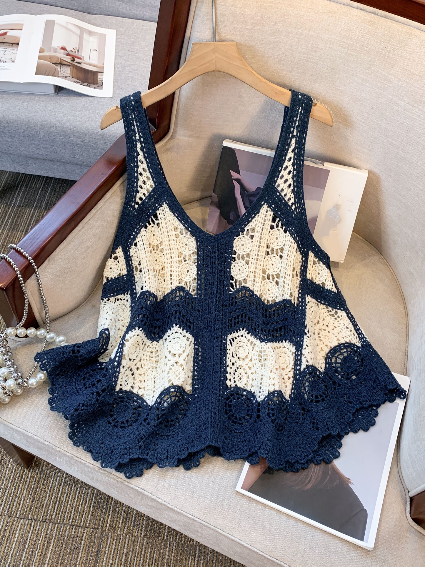 Damen Boho Häkel-Top im Vintage Stil – Ärmelloses Oberteil für kreative Sommer-Looks
