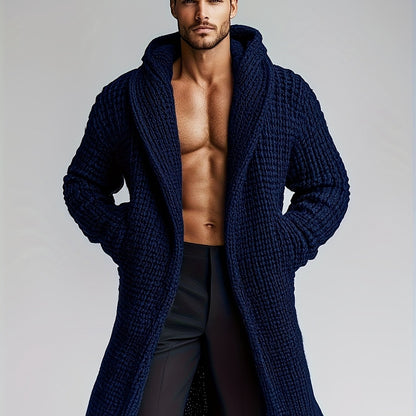 Herren Strickmantel mit Kapuze | Langer Bademantel in Waffelstruktur