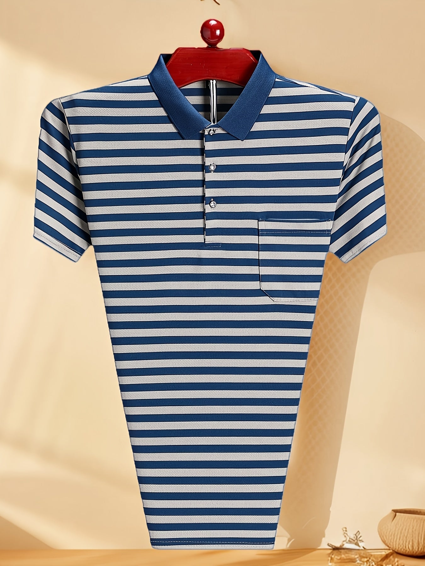 Herren Polohemd mit Streifenmuster und Brusttasche – Klassischer Freizeit-Look
