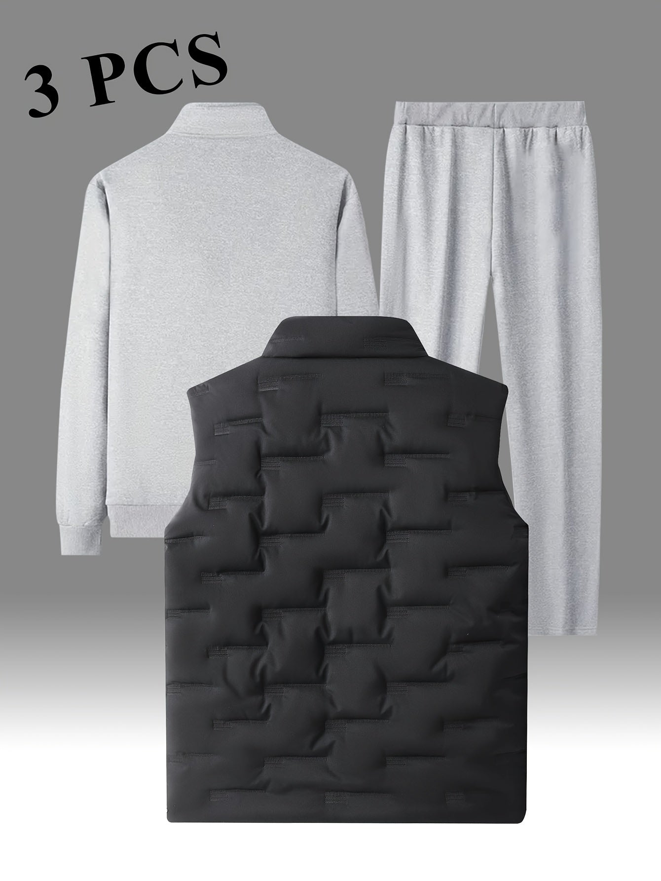 Herren 3-teiliges Sportoutfit mit Stehkragen-Trainingsjacke, Jogginghose und Steppweste