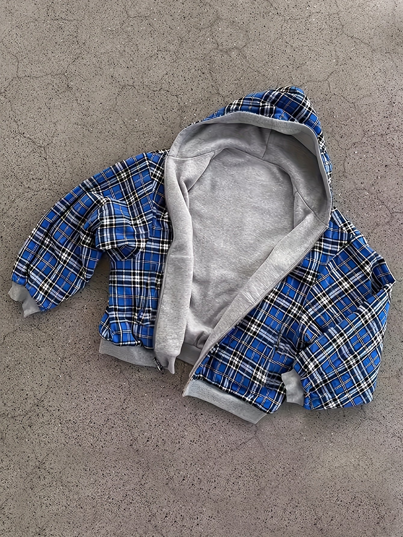 Unisex Reißverschluss Hoodie Hellgrau mit kariertem Innenfutter Kapuzenpullover