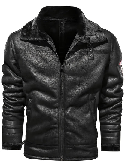 Herren Pilotenjacke mit Fellkragen und Reißverschluss