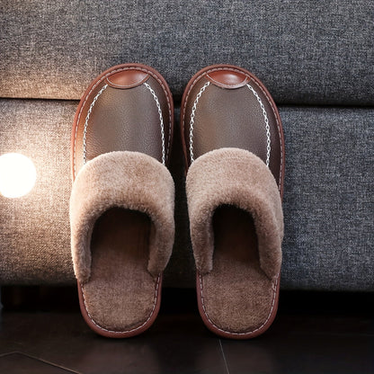 Hausschuhe gefüttert für Herren, Winter warm, Schwarz mit Ziernähten