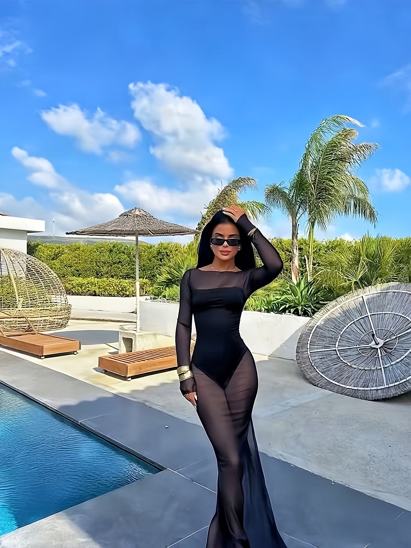 Damen Maxikleid mit transparentem Überwurf – Elegantes Stil-Statement für Urlaub & Pool