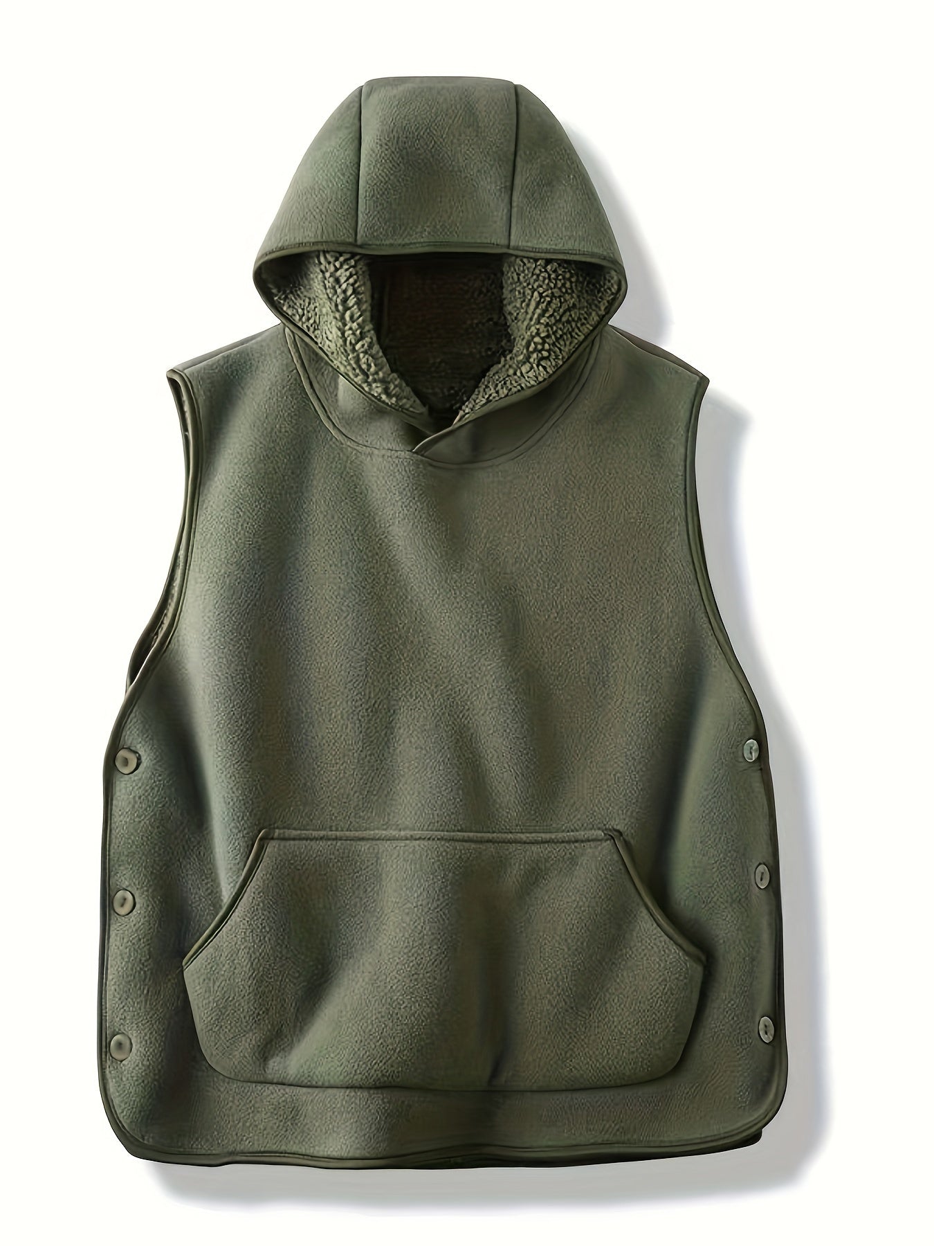 Unisex Kapuzenweste Fleece-Optik mit Kängurutasche und seitlichen Knöpfen
