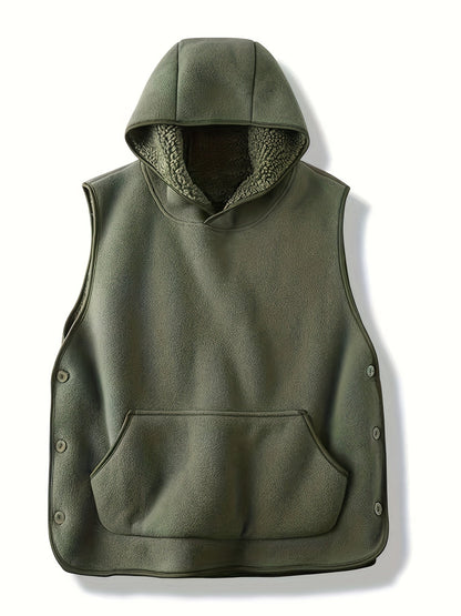 Unisex Kapuzenweste Fleece-Optik mit Kängurutasche und seitlichen Knöpfen