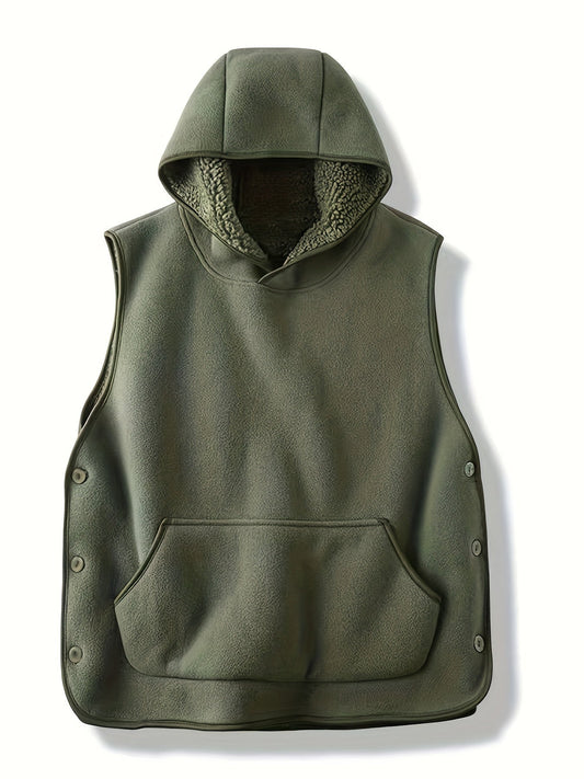 Unisex Kapuzenweste Fleece-Optik mit Kängurutasche und seitlichen Knöpfen