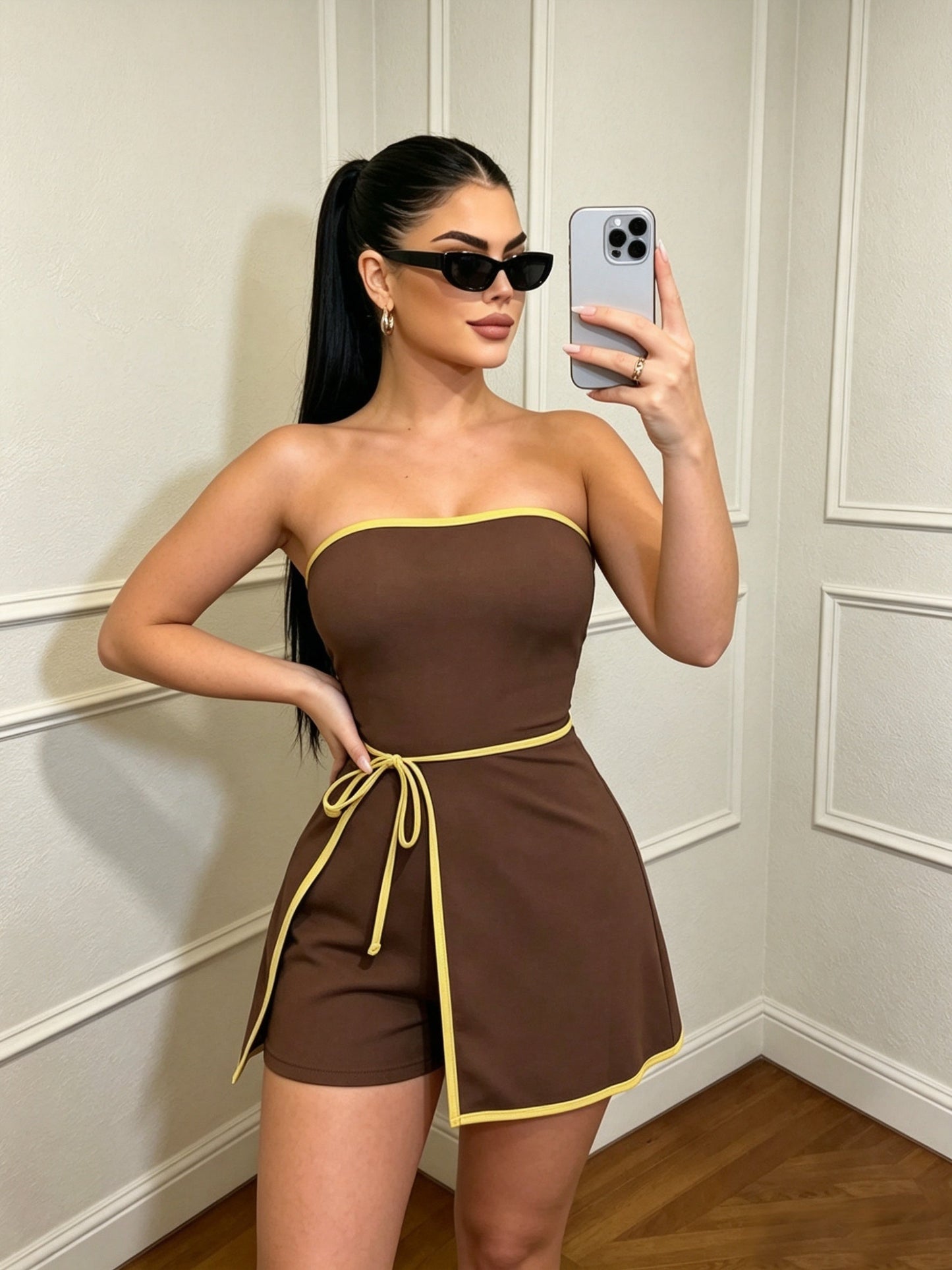 Damen Einteiler Jumpsuit Bandeau Elegant Party Abendmode