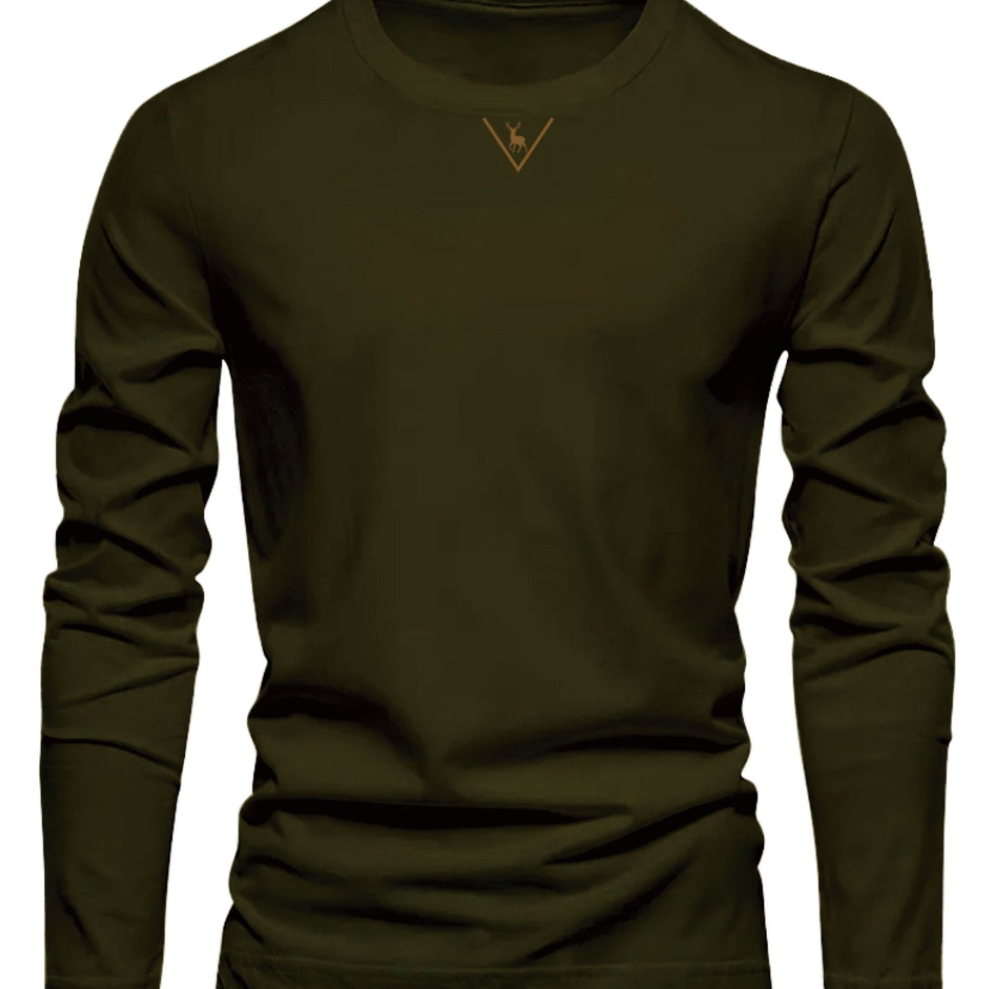 Herren Langarmshirt mit Rundhalsausschnitt und Hirsch-Logo, Freizeitshirt
