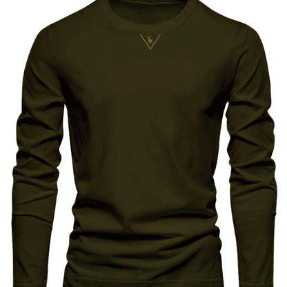 Herren Langarmshirt mit Rundhalsausschnitt und Hirsch-Logo, Freizeitshirt