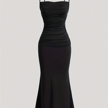 Damen Abendkleid mit Raffungen und Spaghettiträgern – Elegantes Maxikleid für festliche Anlässe