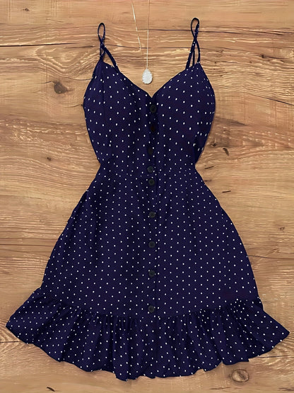Damen Polka Dot Kleid mit Knopfleiste und Rüschen – Vintage-inspirierter Sommer-Look
