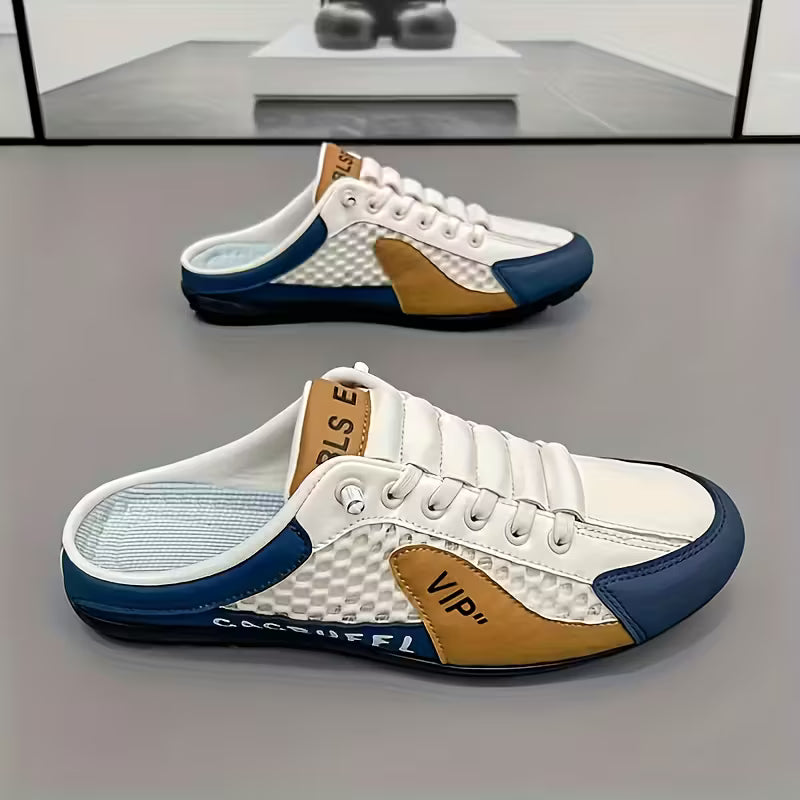 Herenslippers met open hiel, vrijetijdsschoenen met veters en mesh-inzetstukken