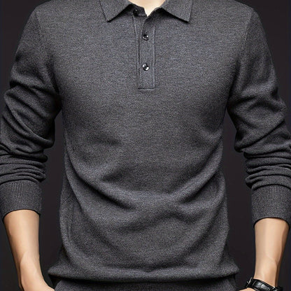 Herren Langarm Polohemd Strickpullover mit Knopfleiste