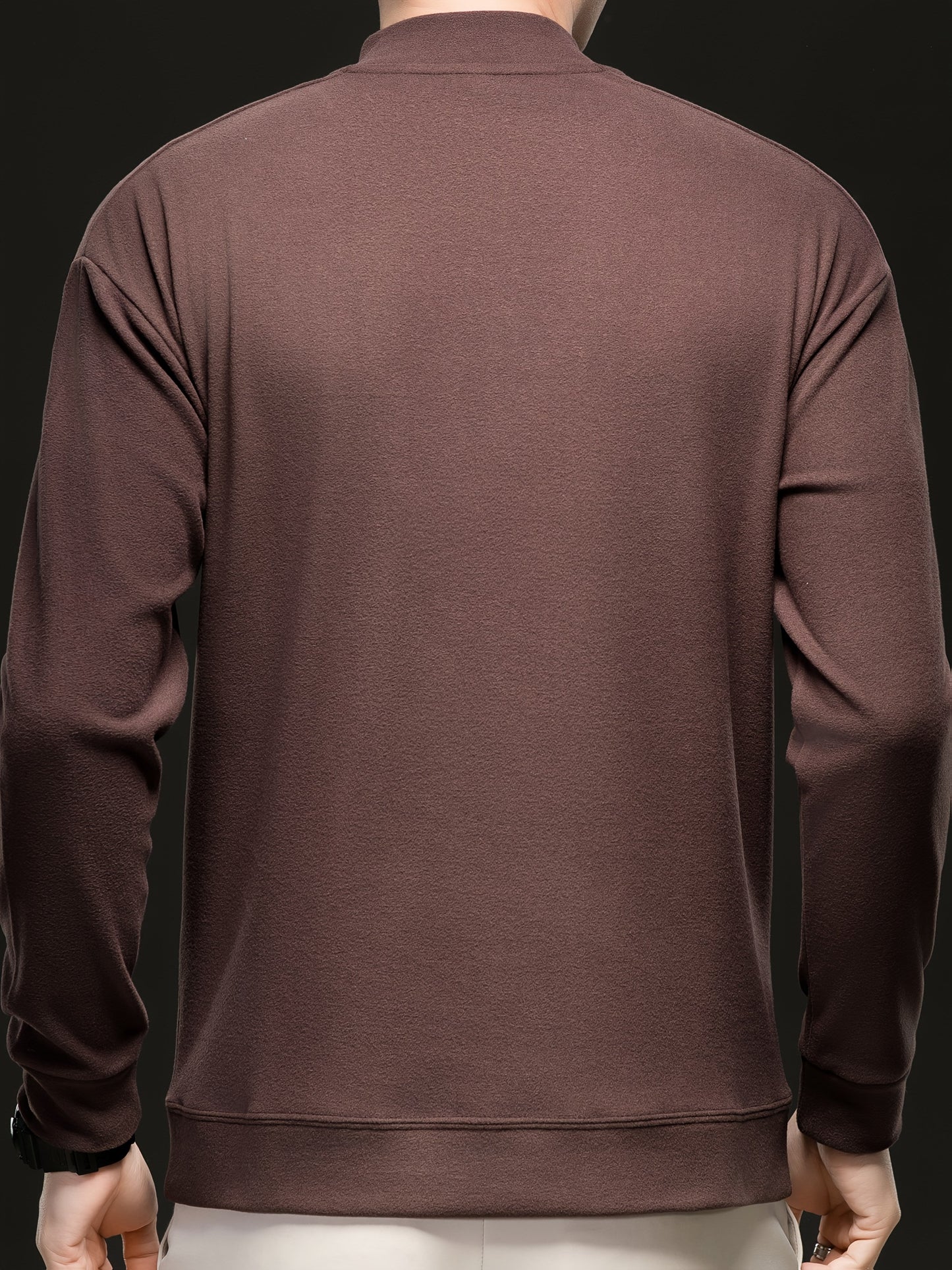 Herren Halb-Reißverschluss Pullover Stehkragen Langarm Shirt Uni