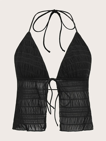 Damen Halterneck Camisole Top mit Raffung und Bindeband – Modisches Party- und Ausgehoberteil