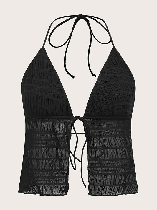 Damen Halterneck Camisole Top mit Raffung und Bindeband – Modisches Party- und Ausgehoberteil