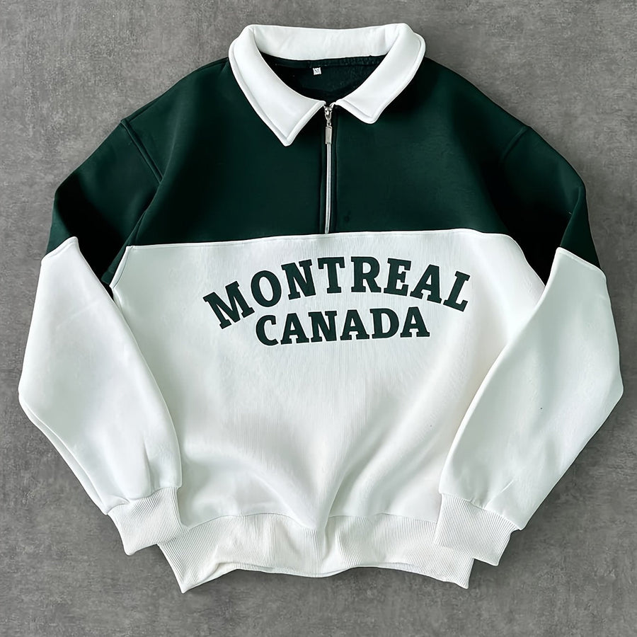 Sweatshirt Polo-Kragen Half-Zip Mehrfarbig mit Montreal Canada Aufdruck