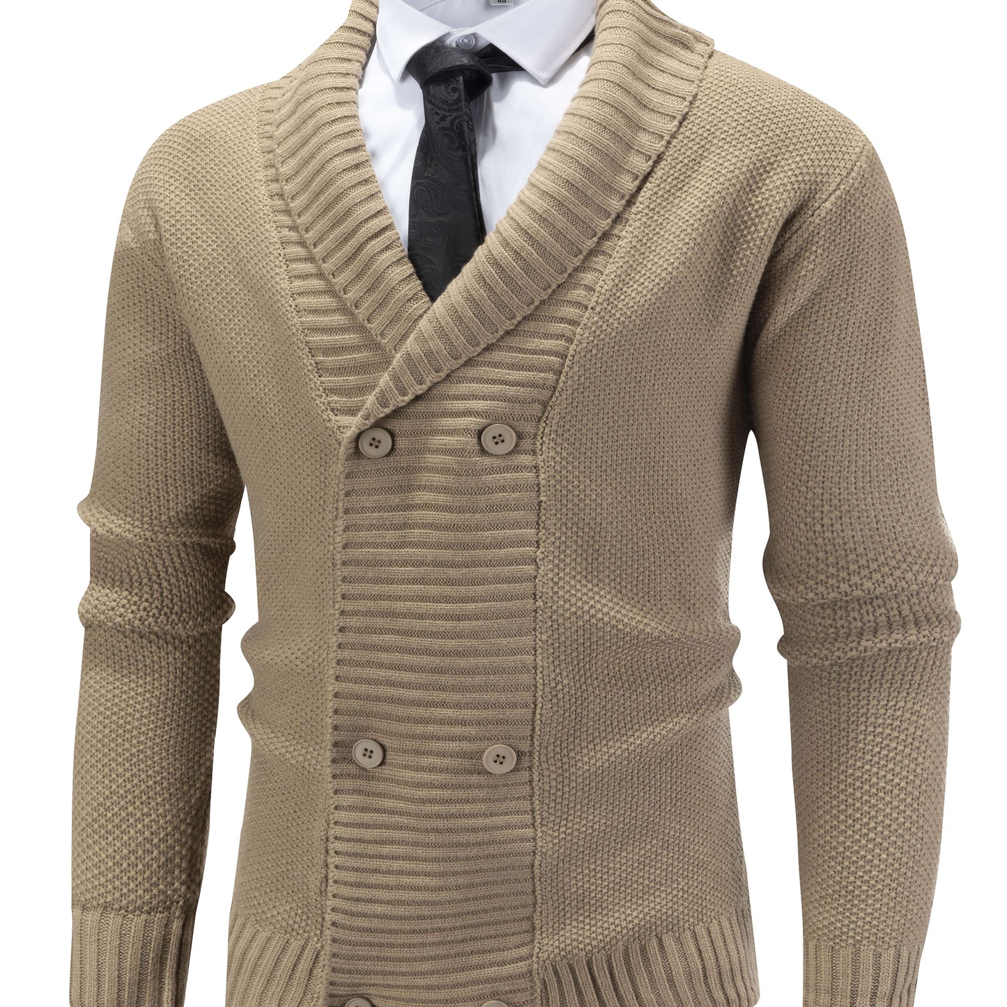 Herren Strickjacke gefüttert mit Schalkragen, Zweireiher, Cremeweiß
