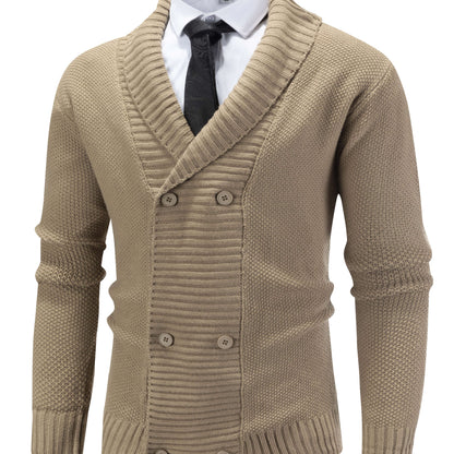 Herren Strickjacke gefüttert mit Schalkragen, Zweireiher, Cremeweiß