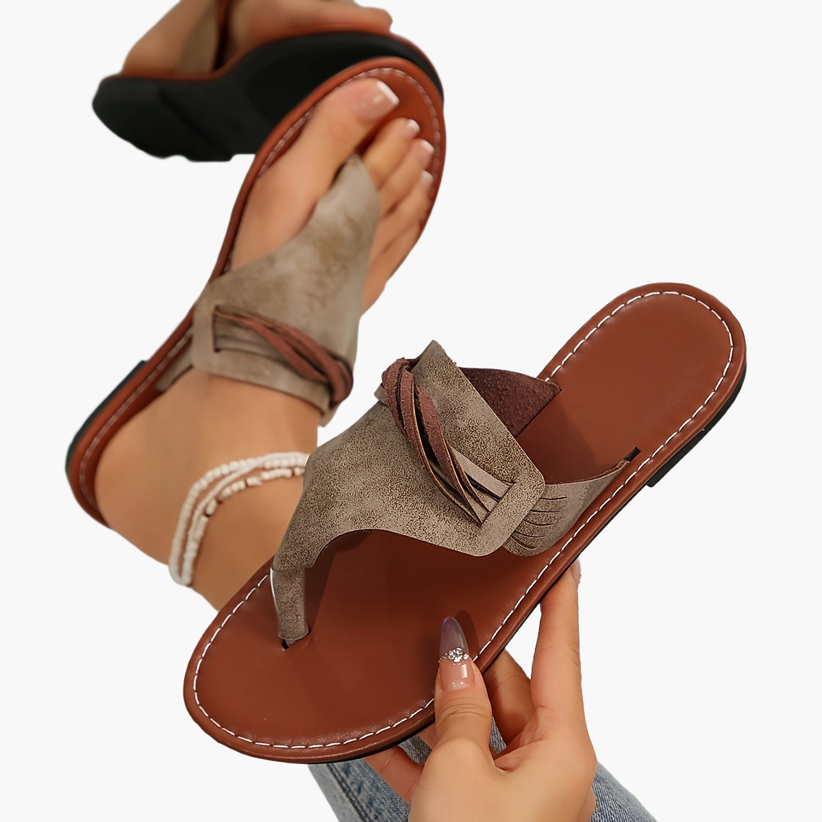 Damen Zehentrenner Sandalen mit modischem Design für Sommer und Freizeit