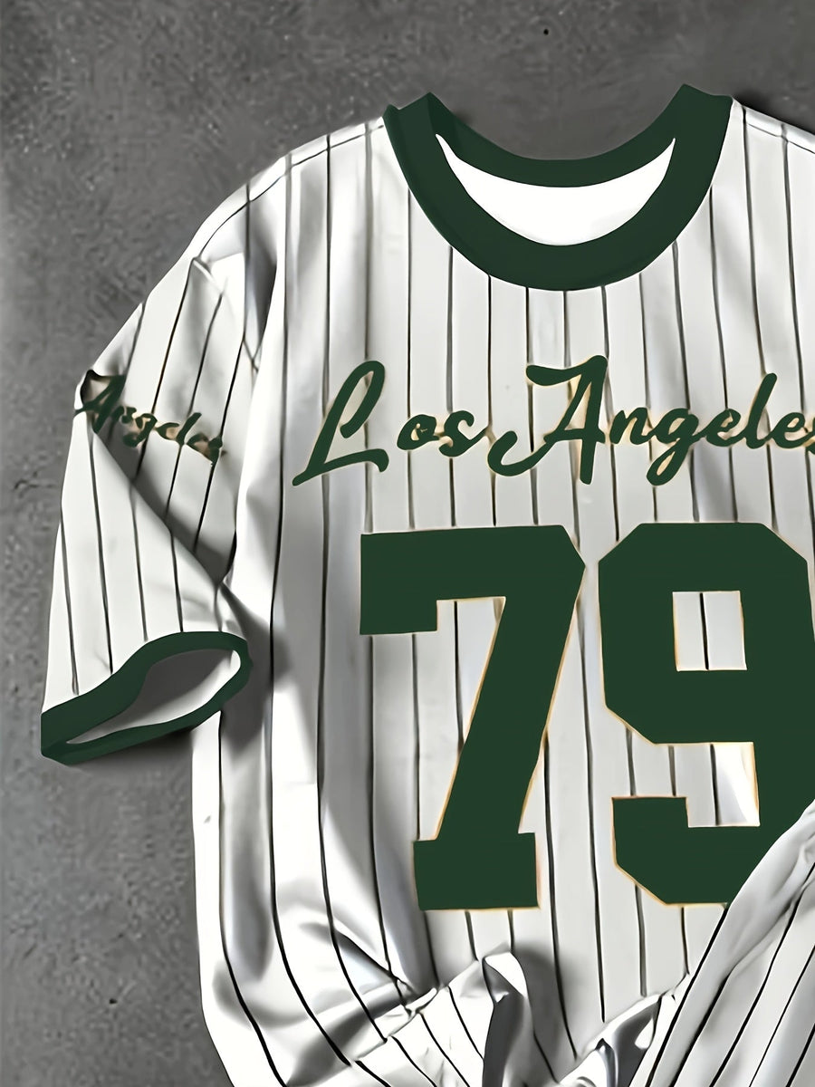 Herren Sportset Los Angeles 79 – Pinstripe Shirt und Shorts im Retro-Stil