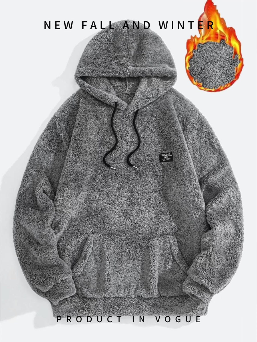 Unisex Teddy Hoodie Plüsch-Pullover mit Kapuze und Kängurutasche