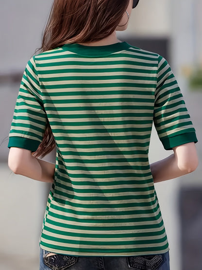 Damen Streifen T-Shirt mit V-Ausschnitt und Kurzarm – Casual Style für Alltag und Freizeit