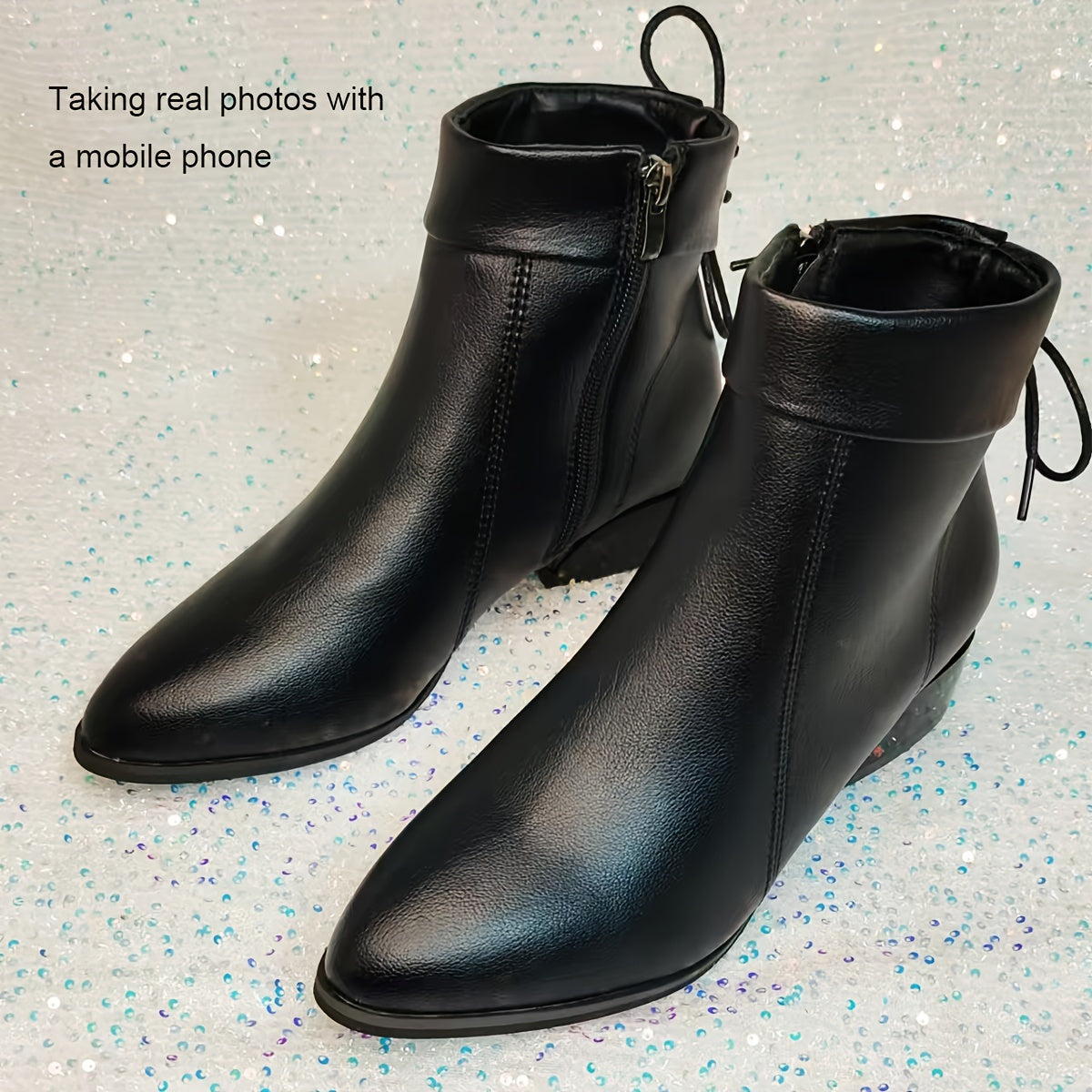 Damen Stiefeletten Schwarz mit Reißverschluss und Dekoschnürung