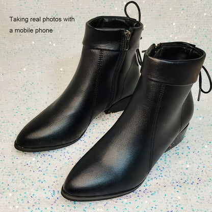 Damen Stiefeletten Schwarz mit Reißverschluss und Dekoschnürung