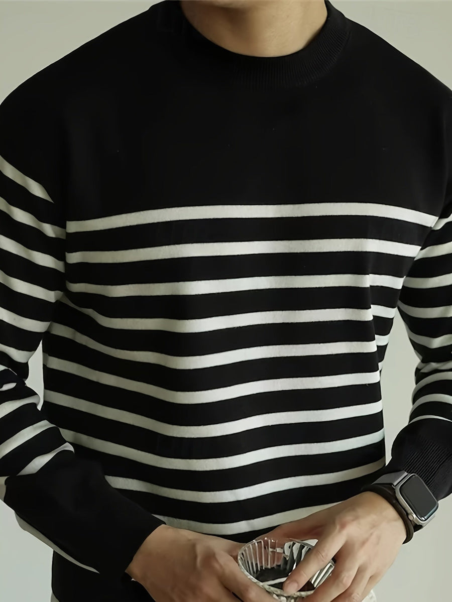 Gestreifter Rundhals-Pullover Langarm