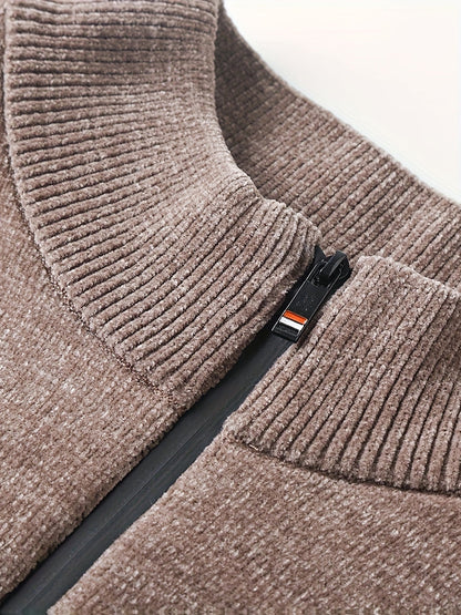 Herren Winter Pullover Half-Zip Stehkragen Gestreift Warm gefüttert
