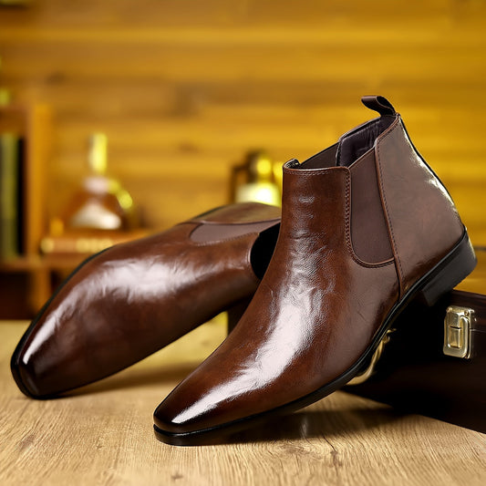 Herren Chelsea Boots Stiefelette Glänzend Business Schuhe Braun Elegant