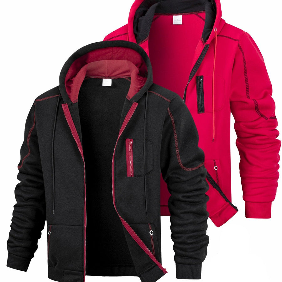 2er Pack Herren Kapuzenjacke mit Reißverschluss, sportliche Hoodie-Sets