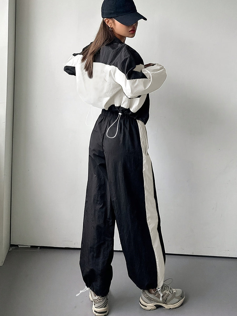 Damen Trainingsanzug Set Zweiteiler mit Colorblock Jacke und Jogginghose