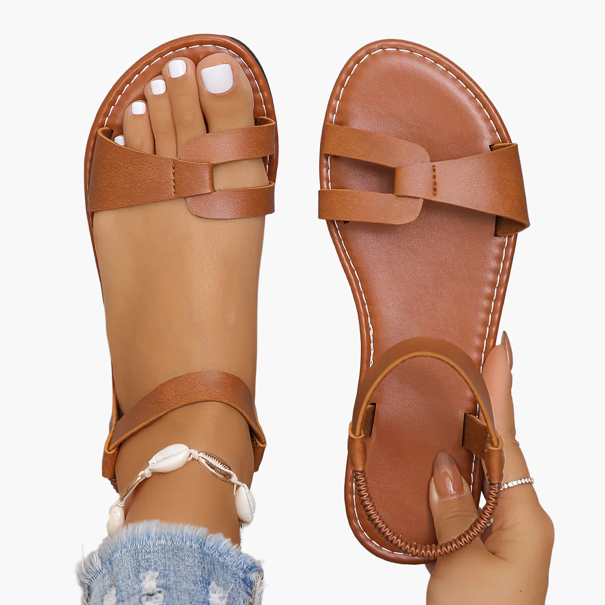 Damen Sandalen Flach Offene Zehen Elegant Freizeit Sommerschuhe