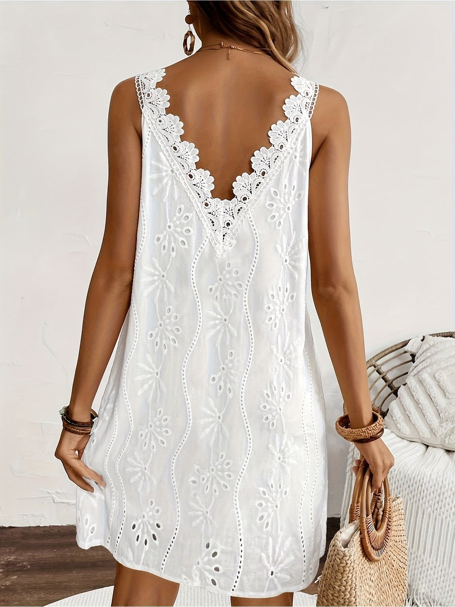 Damen Sommerkleid mit Spitze und Stickerei – Elegantes Freizeitkleid für Strand und Gartenparty