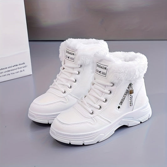 Winterstiefel Damen gefüttert Weiß Khaki Schnürung Profilsohle